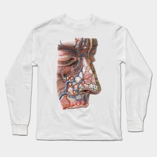 Vintage Human Anatomy, Blood Veins of the Face and Nose Long Sleeve T-Shirt